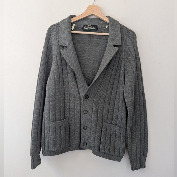 Vintage 70s Ribbed Knit Wool Cardigan Eclectic Grandpa Retro - Picture 1 of 15